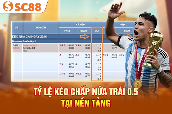 Tỷ lệ kèo chấp nửa trái 0.5 tại nền tảng